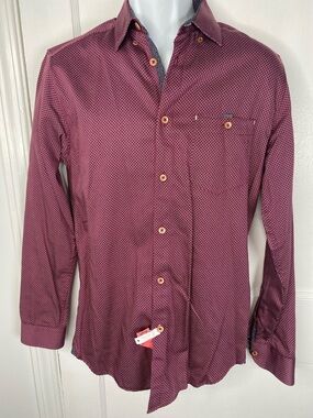 Ted Baker Men's Burgundy Micro-Pattern Button-Down Shirt